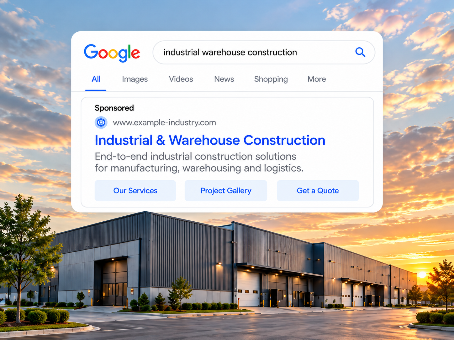 Illustrative Google search advertisement for industrial construction