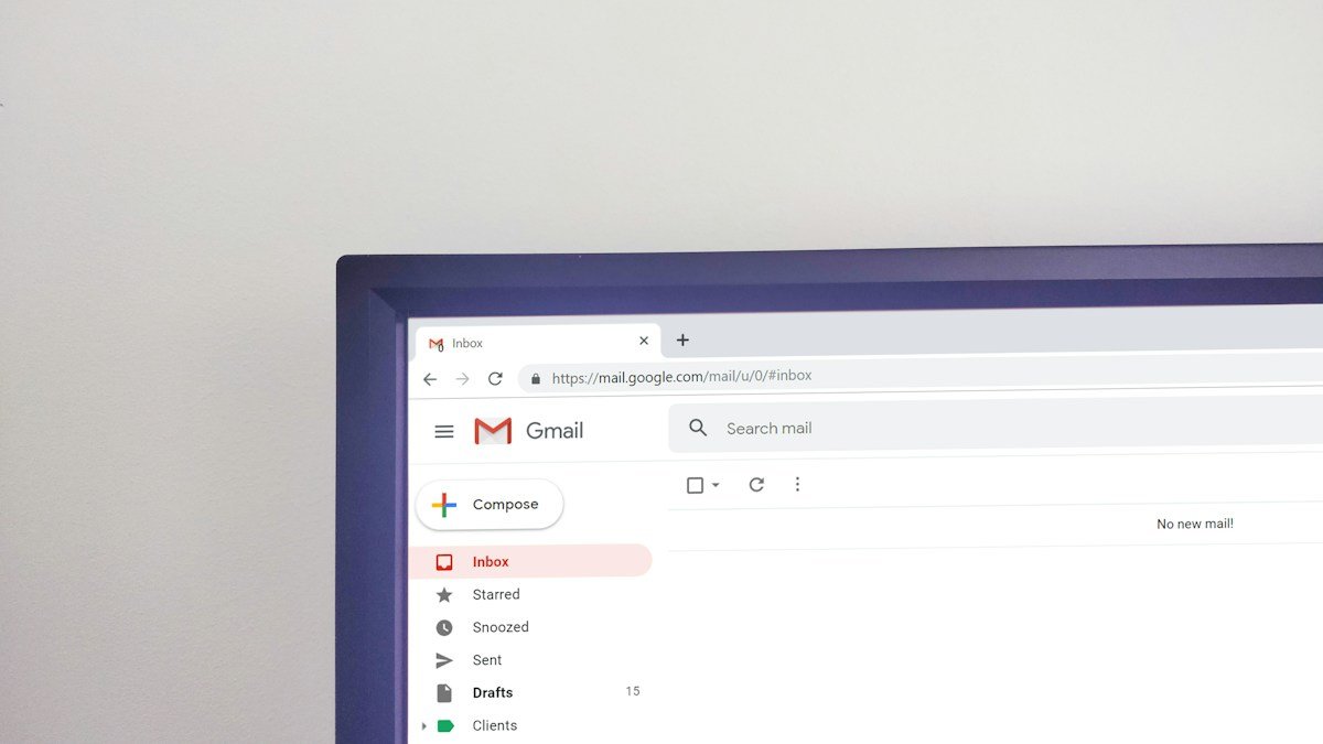 Email inbox open on a desktop monitor